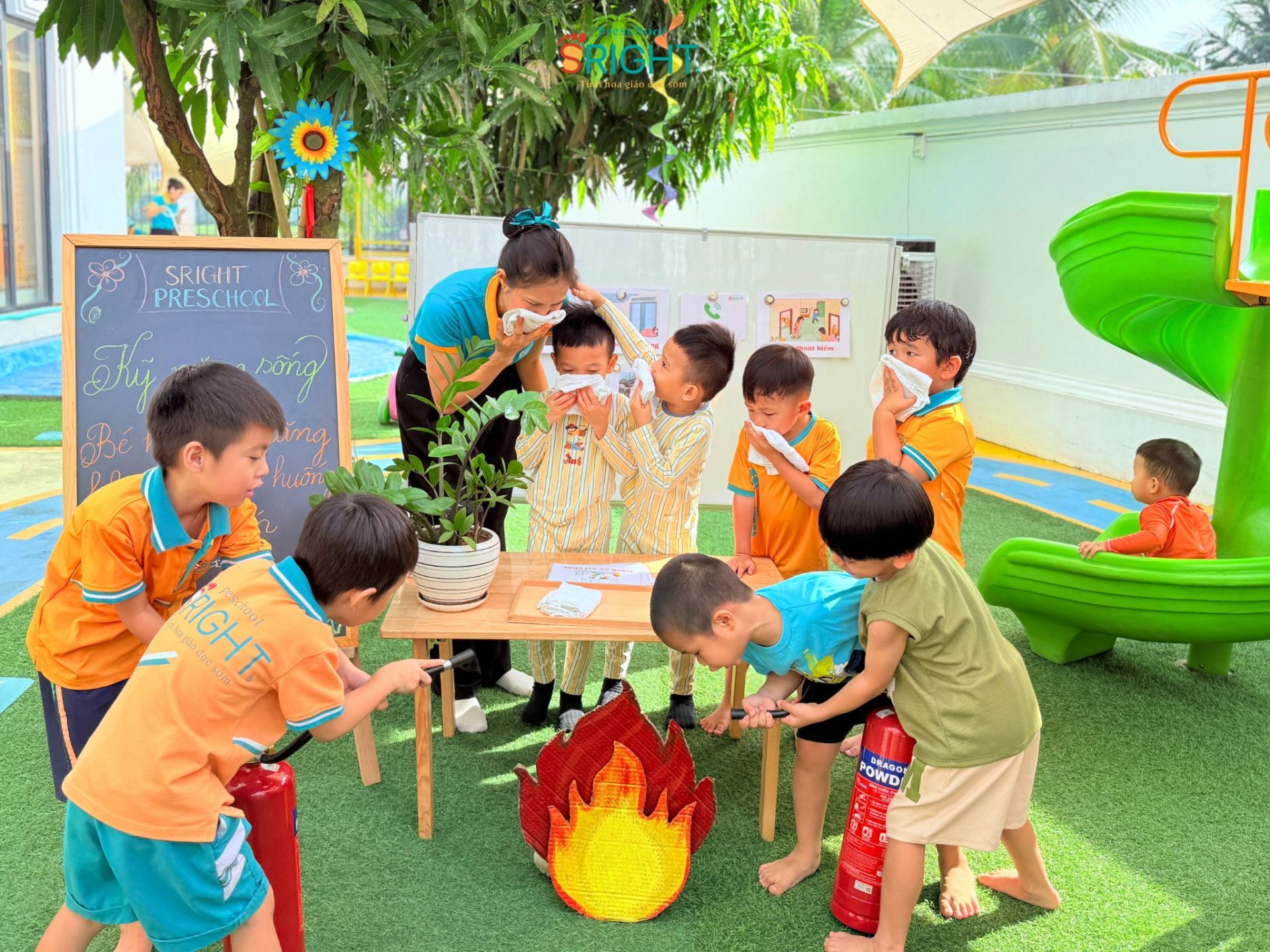 PRACTICING FIRE SAFETY SKILLS WITH EARTH CLASS AT SRIGHT PRESCHOOL